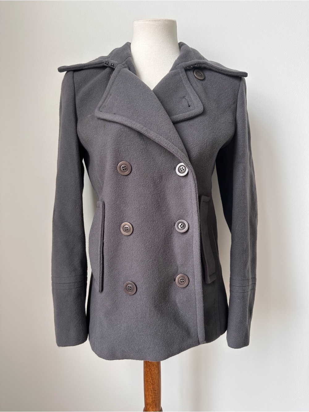 Garnet Hill Women’s Wool Double-Breasted Gray Taupe Peacoat Jacket Size Small
